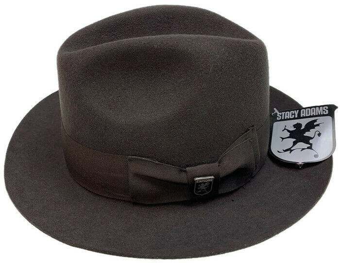 STACY ADAMS 100% Wool Felt Hat Warm Winter Fedora Trilby Style w Brim - Brown