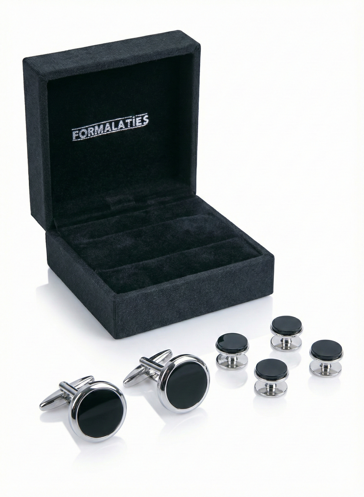 Formalaties 6pcs Premium Shirt Round Stud & Cufflink Set in Black Onyx (Gift Boxed)