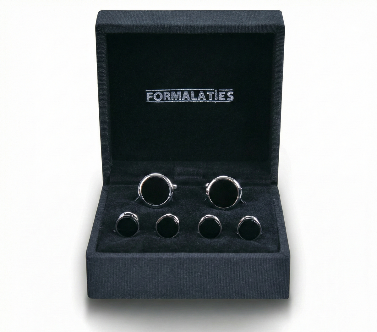 Formalaties 6pcs Premium Shirt Round Stud & Cufflink Set in Black Onyx (Gift Boxed)