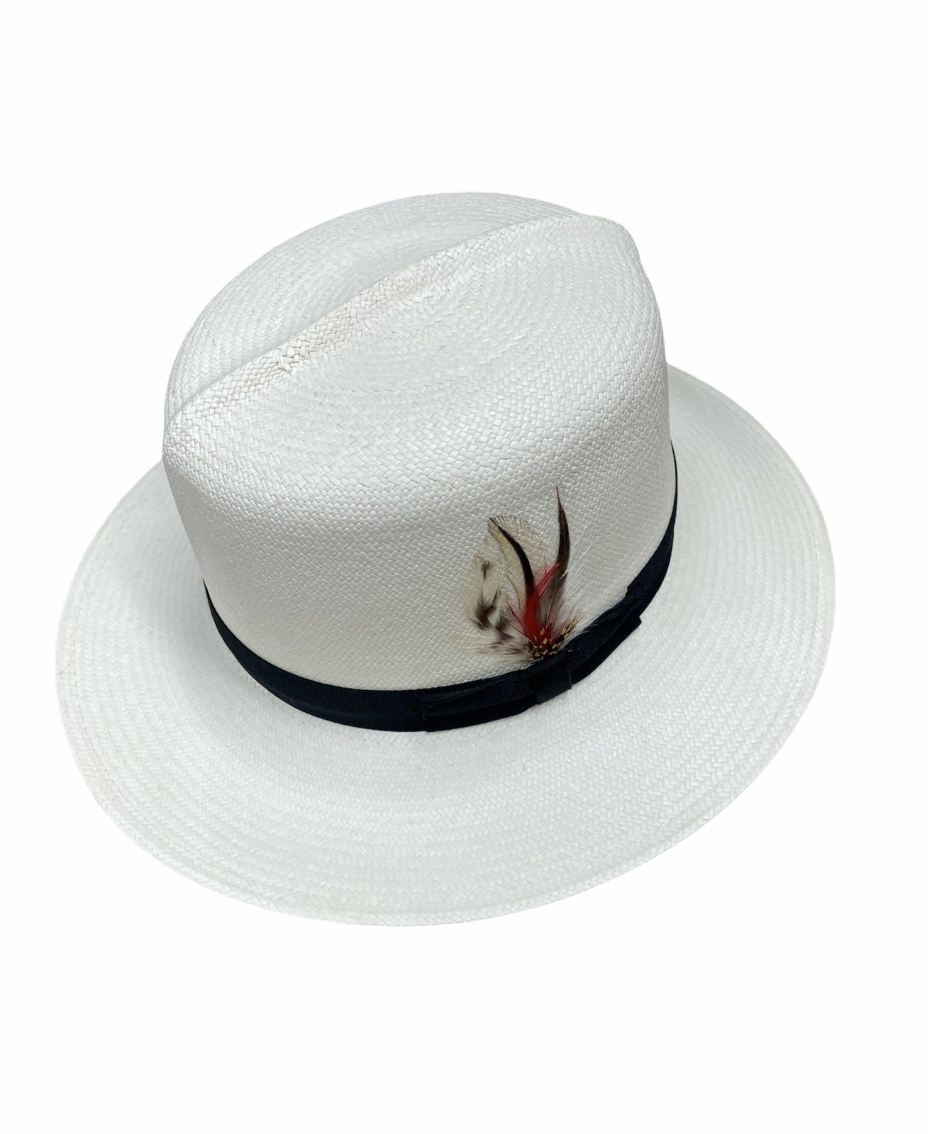 Hand Woven Grade 8 Panama Cooler Outback Hat Summer Breathable W/ Feather-Natural-1