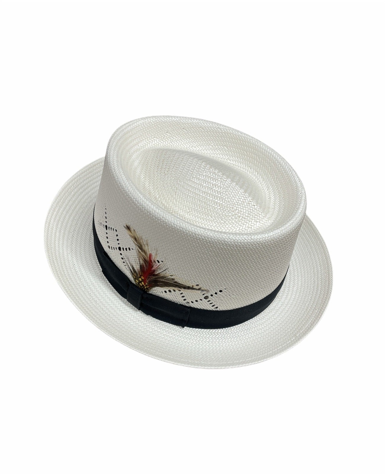 Hand Woven Fedora Trilby Pork Pie Hat Summer Breathable Waterproof - Natural-4