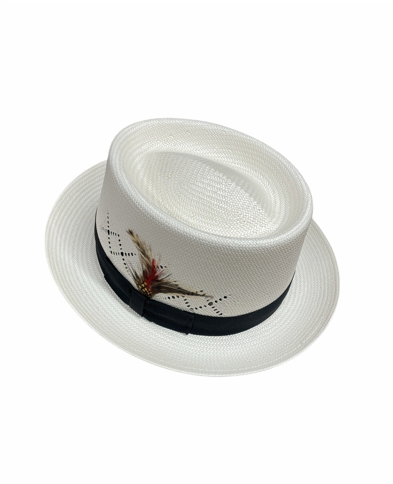 Hand Woven Fedora Trilby Pork Pie Hat Summer Breathable Waterproof - Natural-0