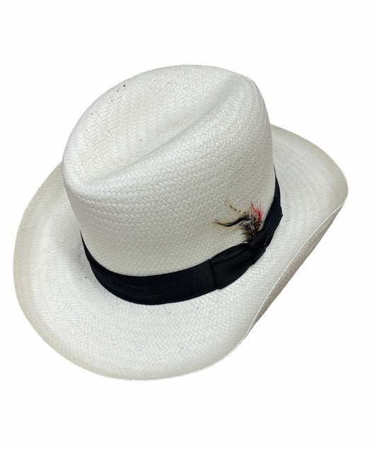 Hand Woven Cooler Outback Hat Summer Breathable Waterproof W/ Feather-Natural-0