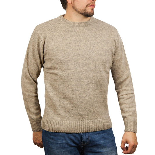100% SHETLAND RAGG WOOL CREW Round Neck Knit JUMPER Pullover Mens Sweater Knitted - Beige-0