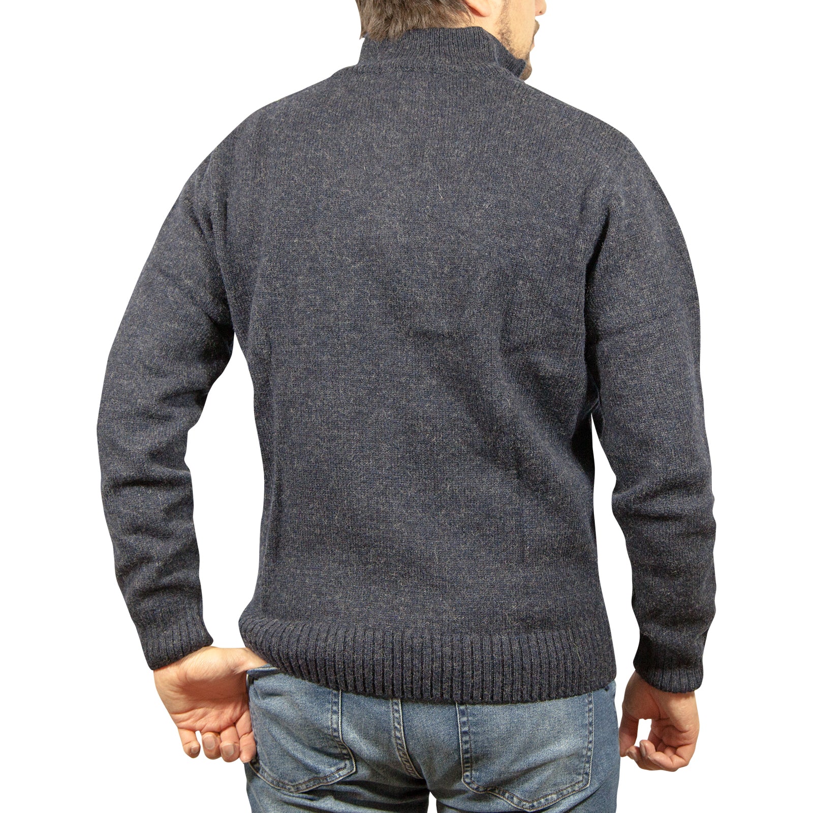 100% SHETLAND RAGG WOOL Half Zip Up Knit JUMPER Pullover Mens Sweater Knitted - Denim Blue-2