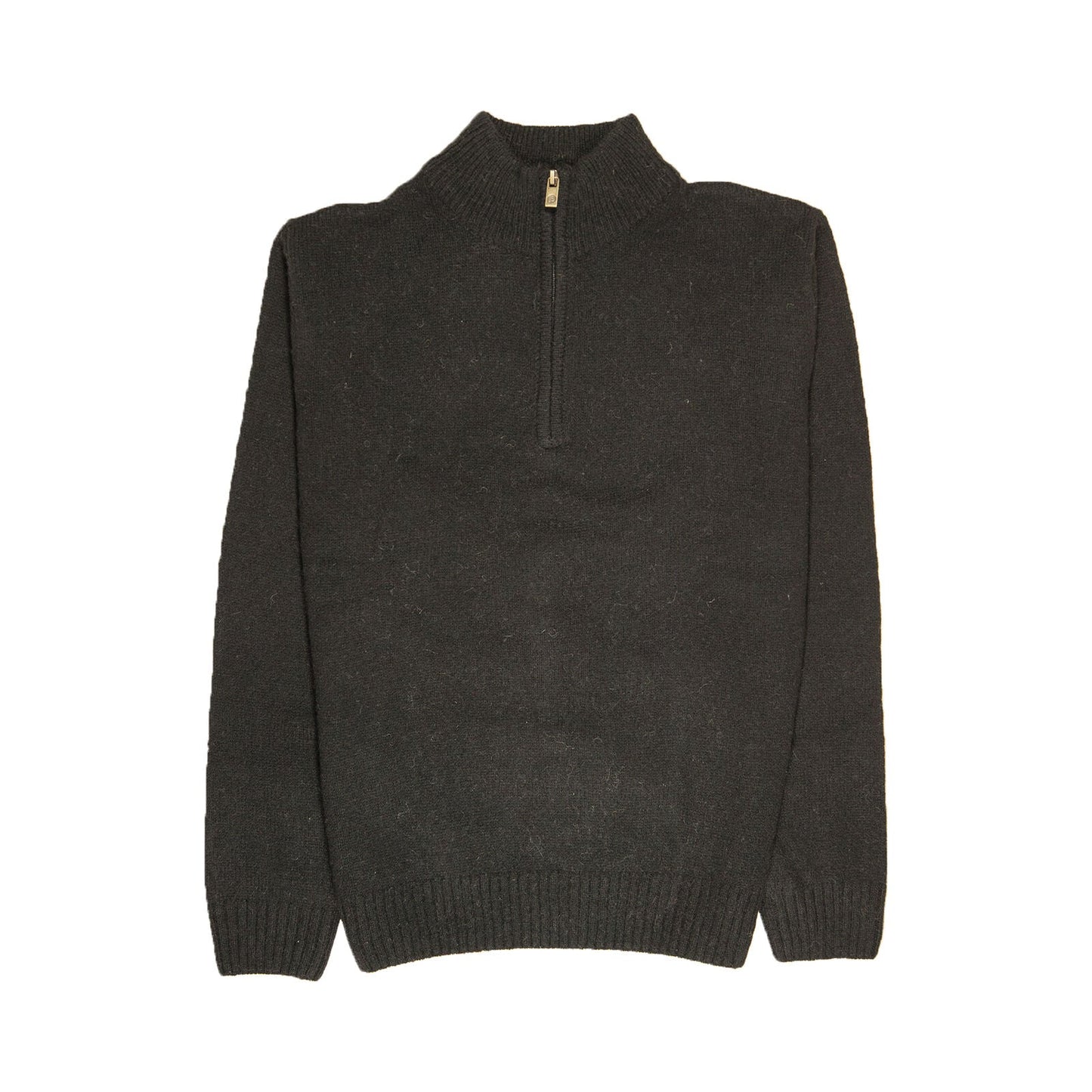 100% SHETLAND RAGG WOOL Half Zip Up Knit JUMPER Pullover Mens Sweater Knitted - Plain Black-4
