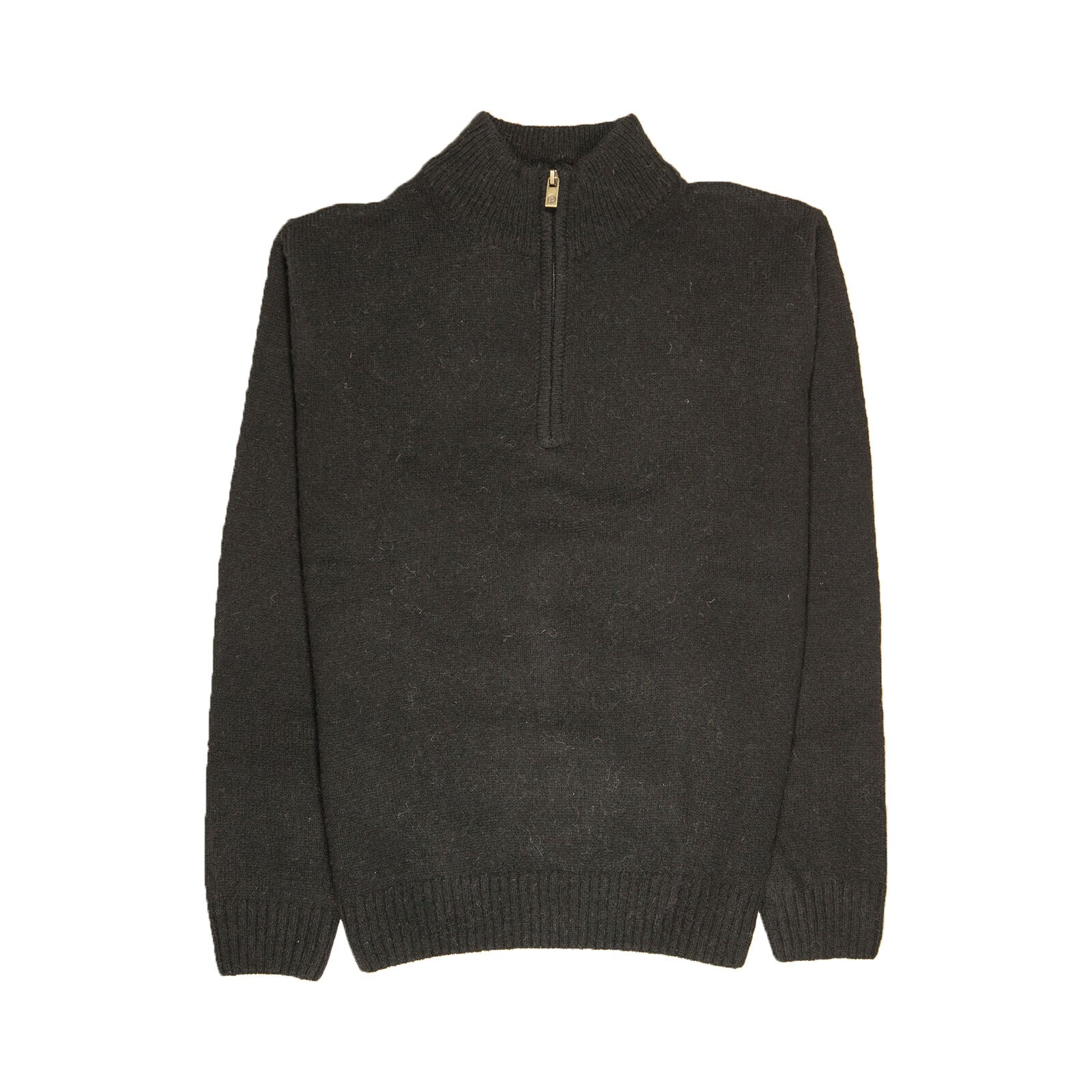 100% SHETLAND RAGG WOOL Half Zip Up Knit JUMPER Pullover Mens Sweater Knitted - Plain Black-4