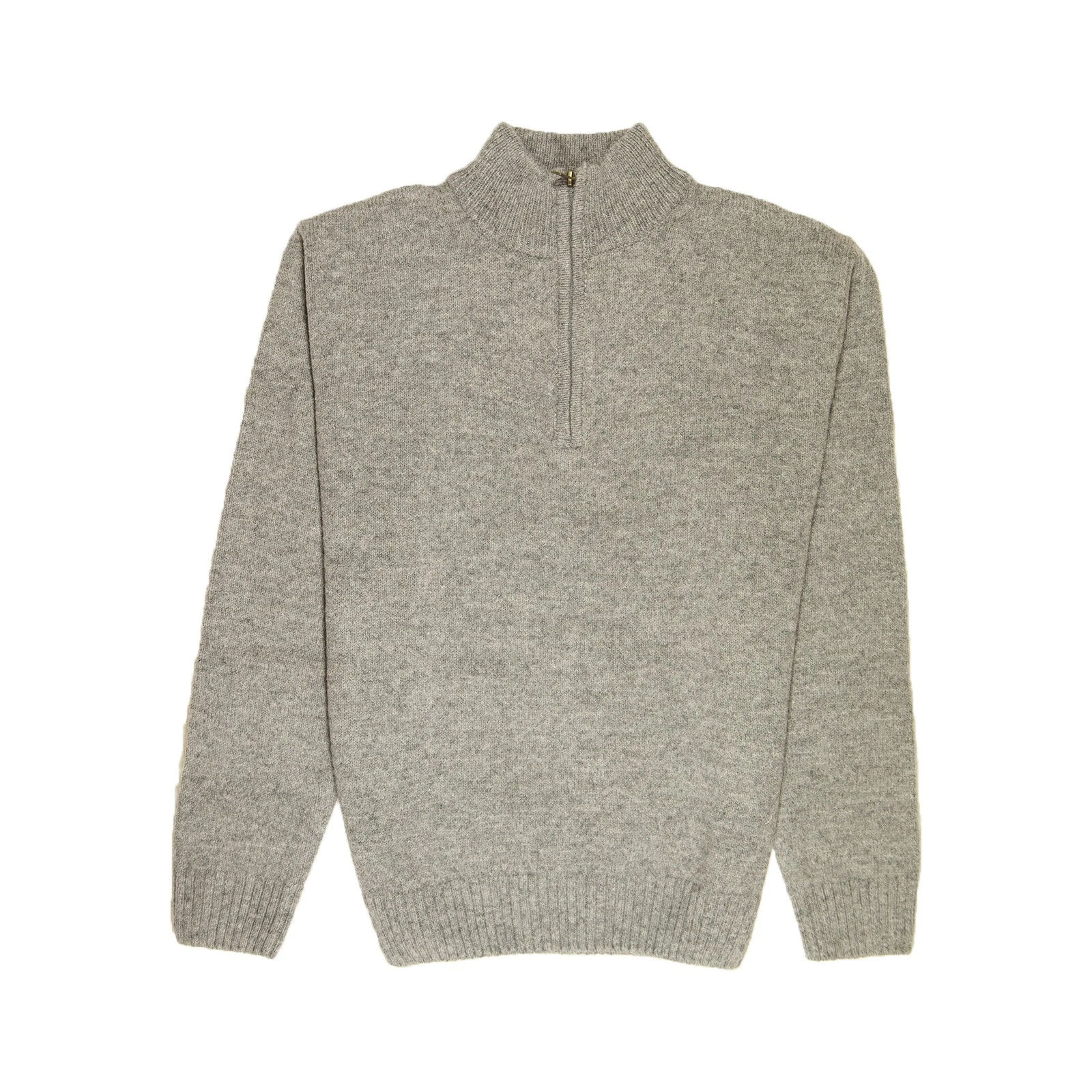 100% SHETLAND RAGG WOOL Half Zip Up Knit JUMPER Pullover Mens Sweater Knitted - Grey - M-4