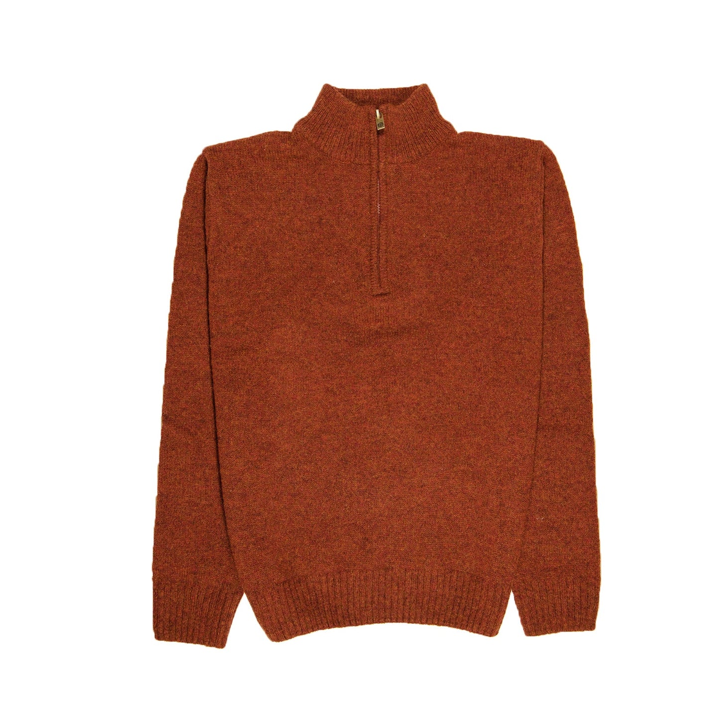 100% SHETLAND RAGG WOOL Zip Up Knit JUMPER Pullover Mens Sweater Knitted - Rust 5XL-4