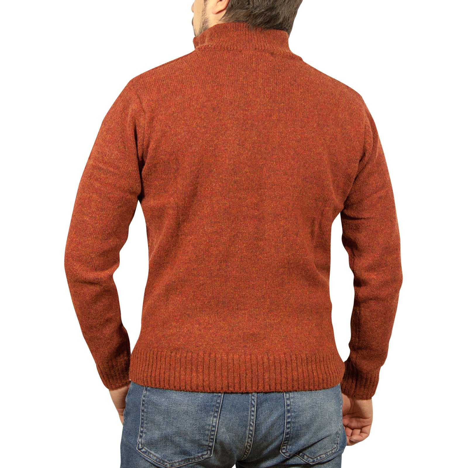 100% SHETLAND RAGG WOOL Zip Up Knit JUMPER Pullover Mens Sweater Knitted - Rust 5XL-2