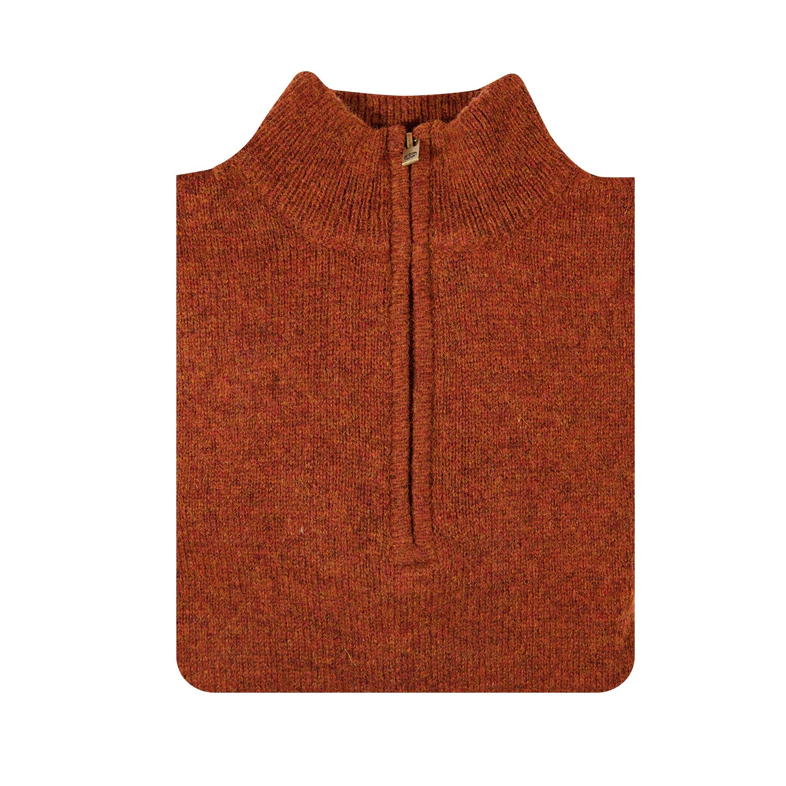 100% SHETLAND RAGG WOOL Zip Up Knit JUMPER Pullover Mens Sweater Knitted - Rust 5XL-3