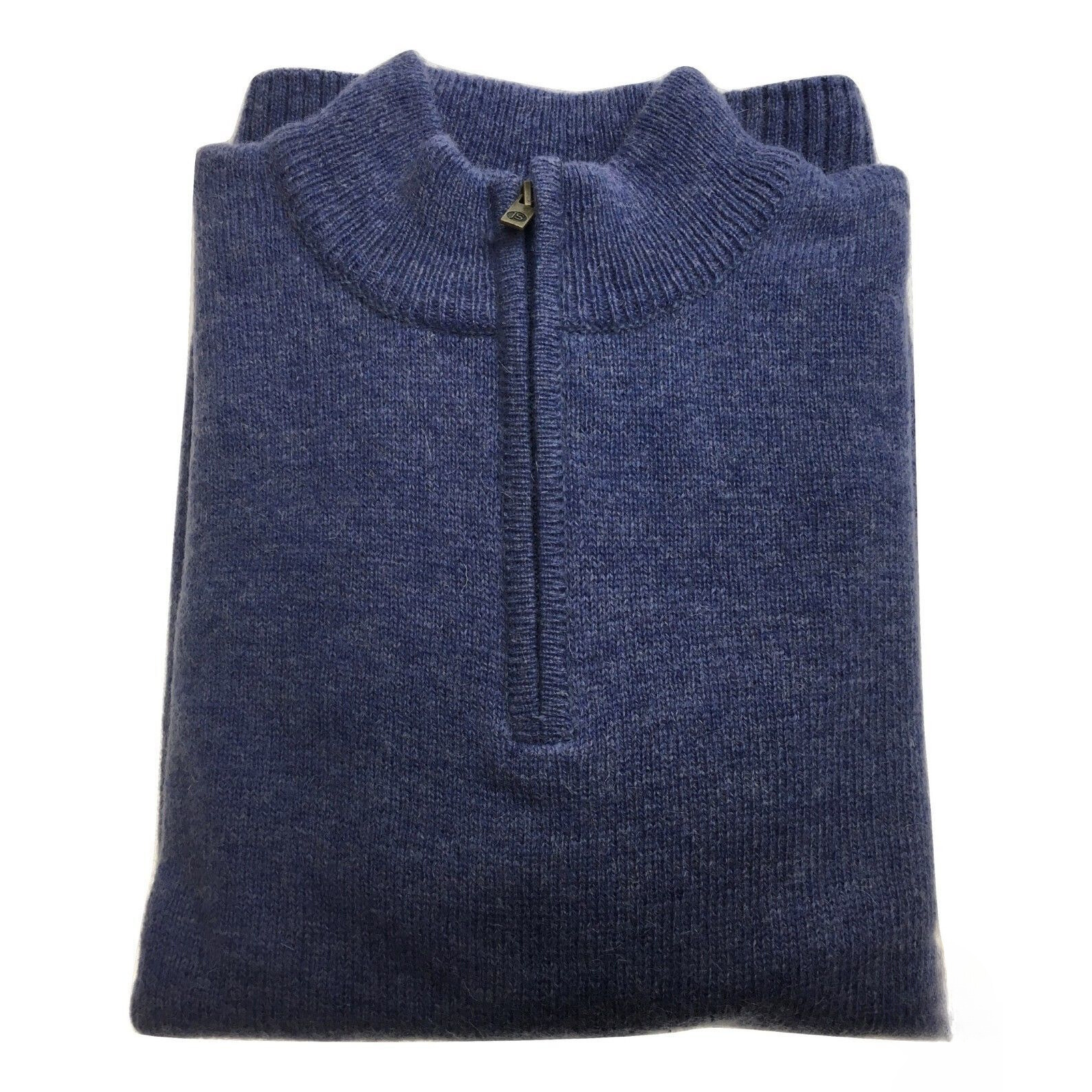 100% SHETLAND RAGG WOOL Half Zip Up Knit JUMPER Pullover Mens Sweater Knitted - Sky (40)-4