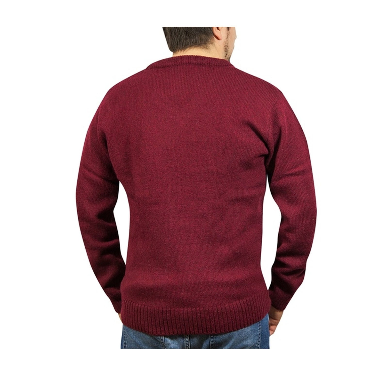 100% Shetland Ragg Wool V Neck Knit Jumper Pullover Mens Sweater Knitted - Burgundy-3