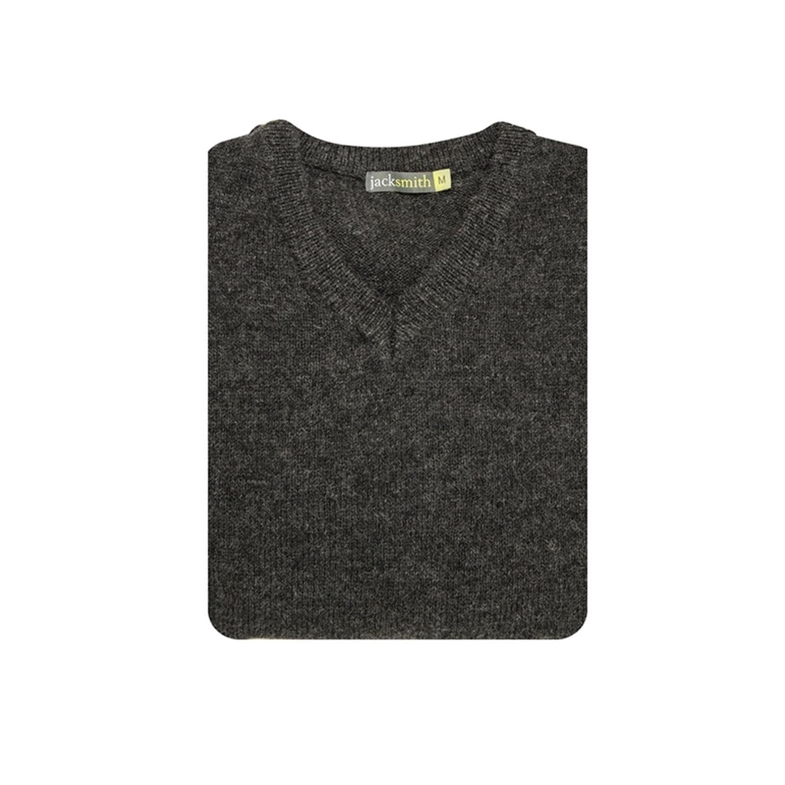 100% Shetland Ragg Wool V Neck Knit Jumper Pullover Mens Sweater Knitted - Charcoal-4