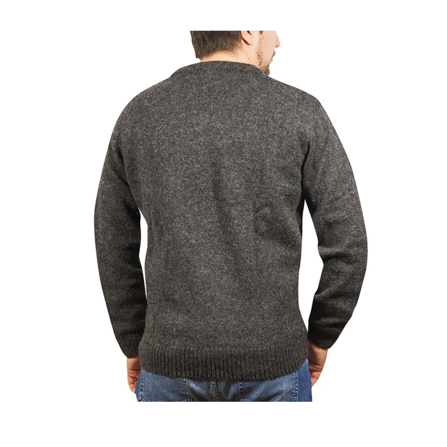 100% Shetland Ragg Wool V Neck Knit Jumper Pullover Mens Sweater Knitted - Charcoal-3