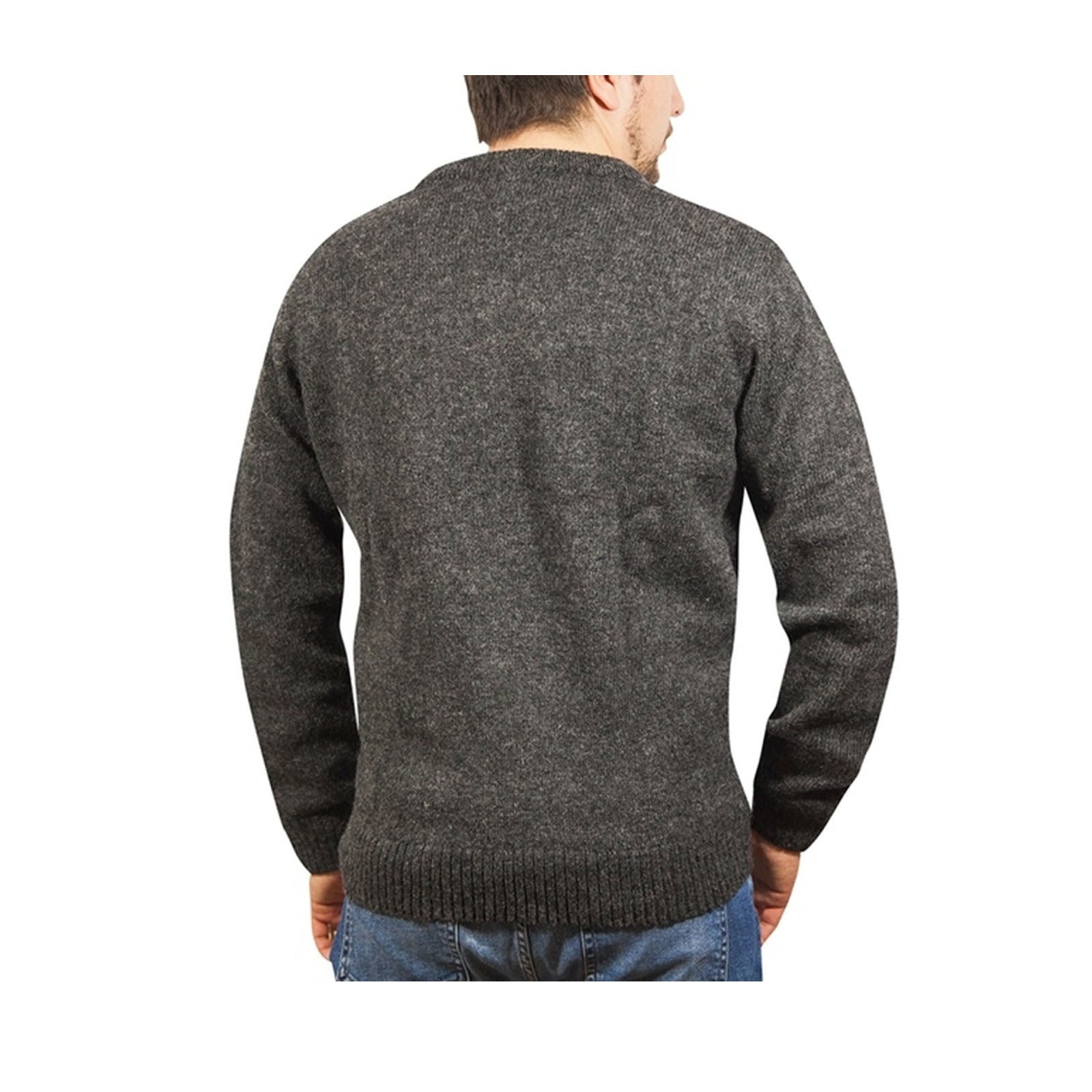 100% Shetland Ragg Wool V Neck Knit Jumper Pullover Mens Sweater Knitted - Charcoal-3