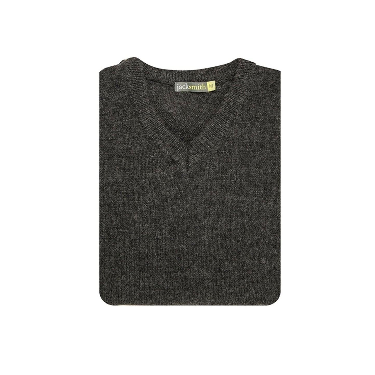 100% Shetland Ragg Wool V-Neck Jumper - Charcoal (Mens Knitted Sweater/Pullover)-4