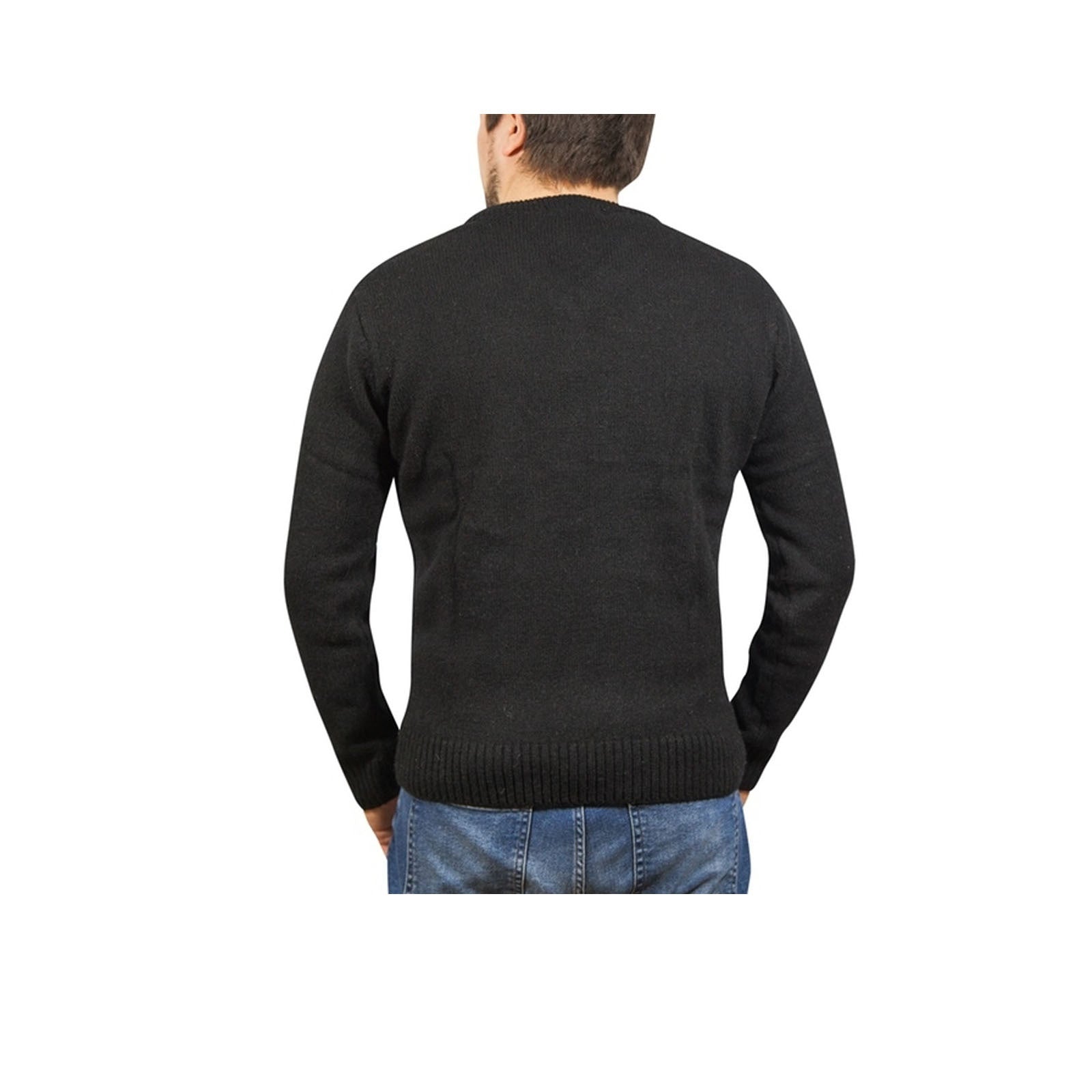 100% Shetland Ragg Wool V Neck Knit Jumper Pullover Mens Sweater Knitted - Plain Black-3