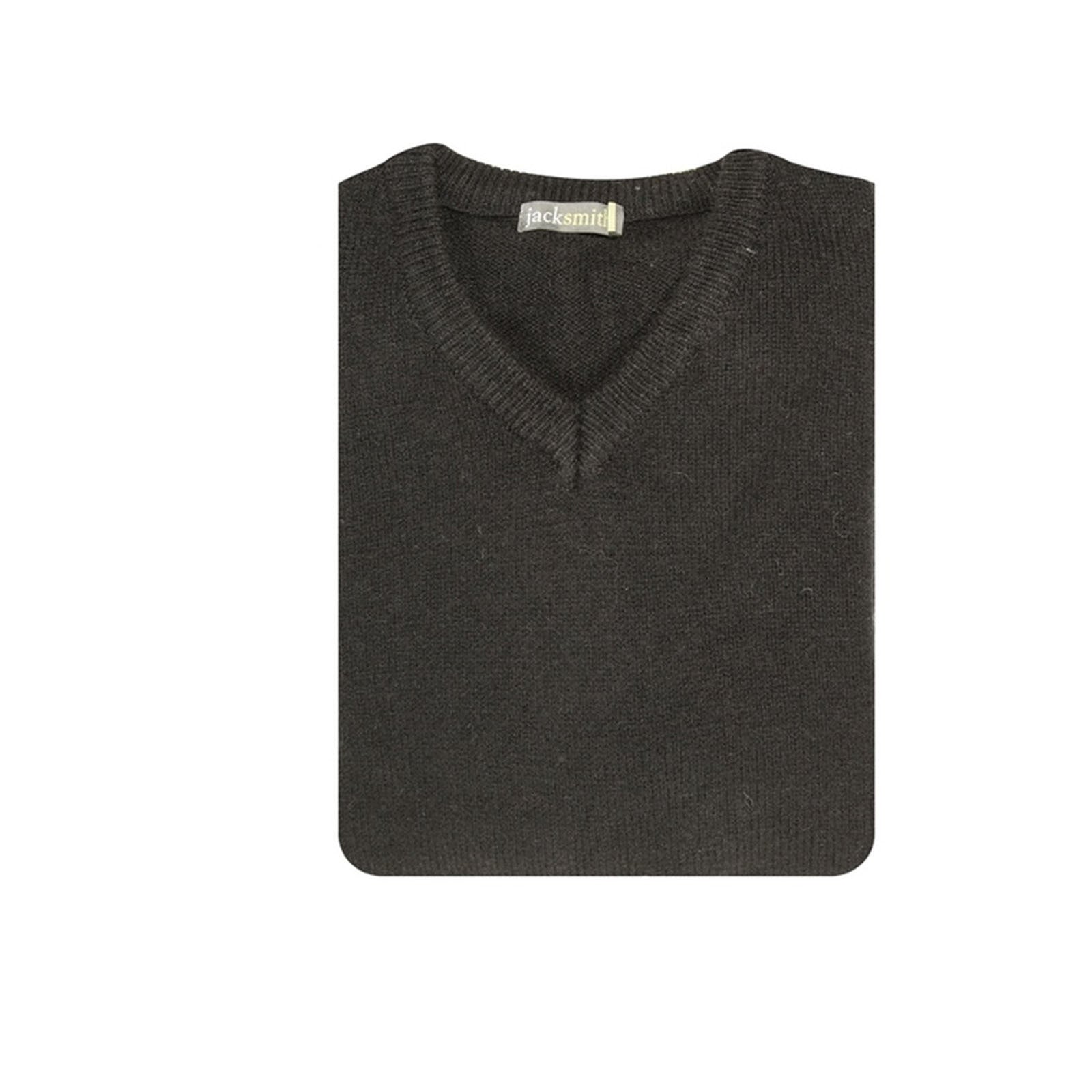 100% Shetland Ragg Wool V Neck Knit Jumper Pullover Mens Sweater Knitted - Plain Black-4