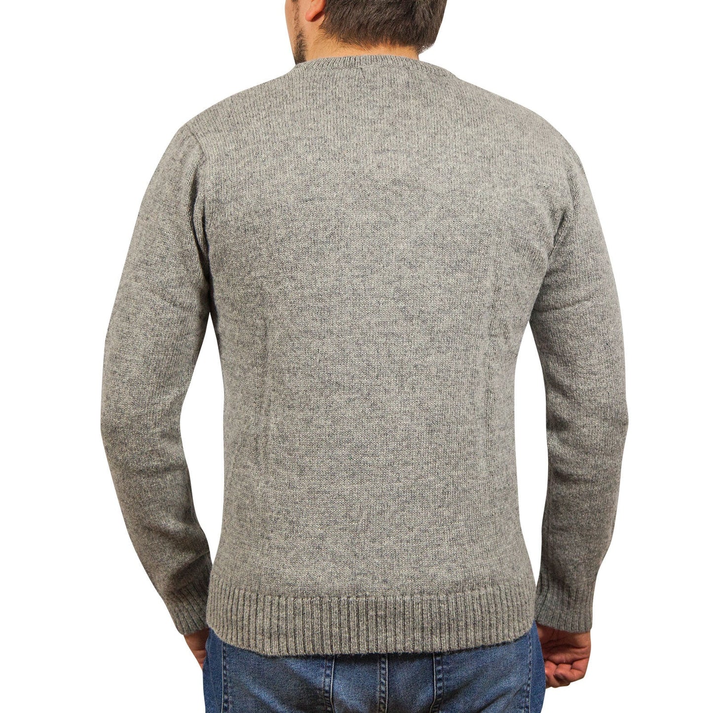 100% Shetland Ragg Wool V Neck Knit Jumper Pullover Mens Sweater Knitted - Grey-3