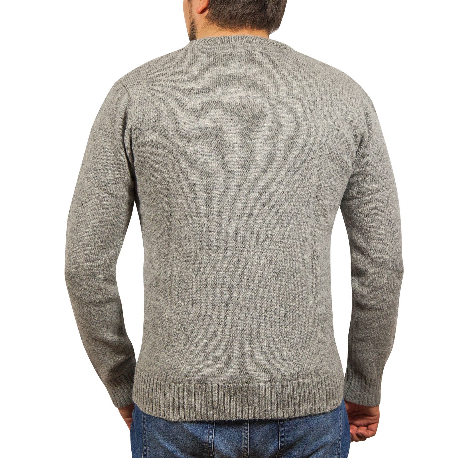 100% Shetland Ragg Wool V Neck Knit Jumper Pullover Mens Sweater Knitted - Grey-3