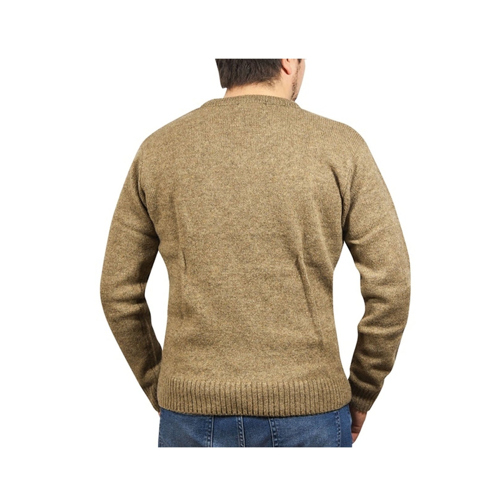 100% Shetland Ragg Wool V Neck Knit Jumper Pullover Mens Sweater Knitted - Nutmeg-3