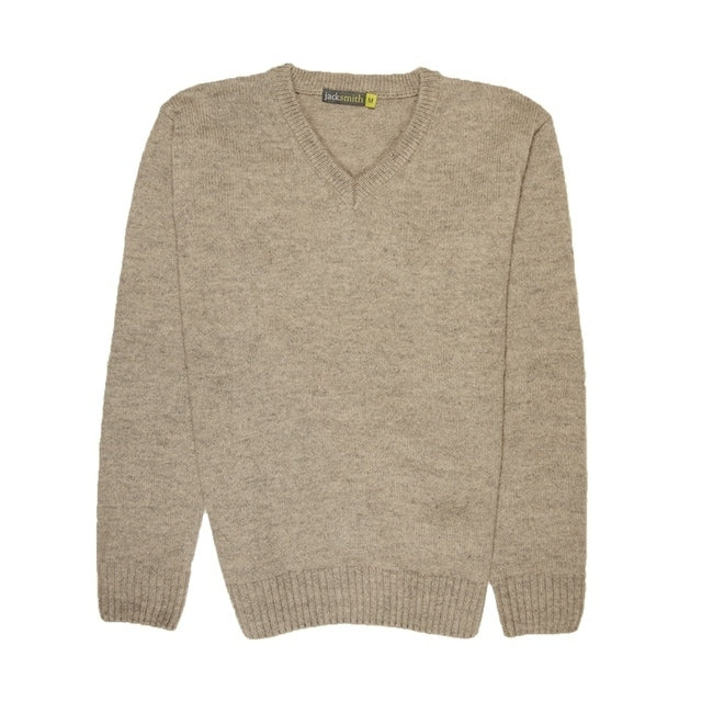 100% Shetland Ragg Wool V Neck Knit Jumper Pullover Mens Sweater Knitted - Oat Marle-4