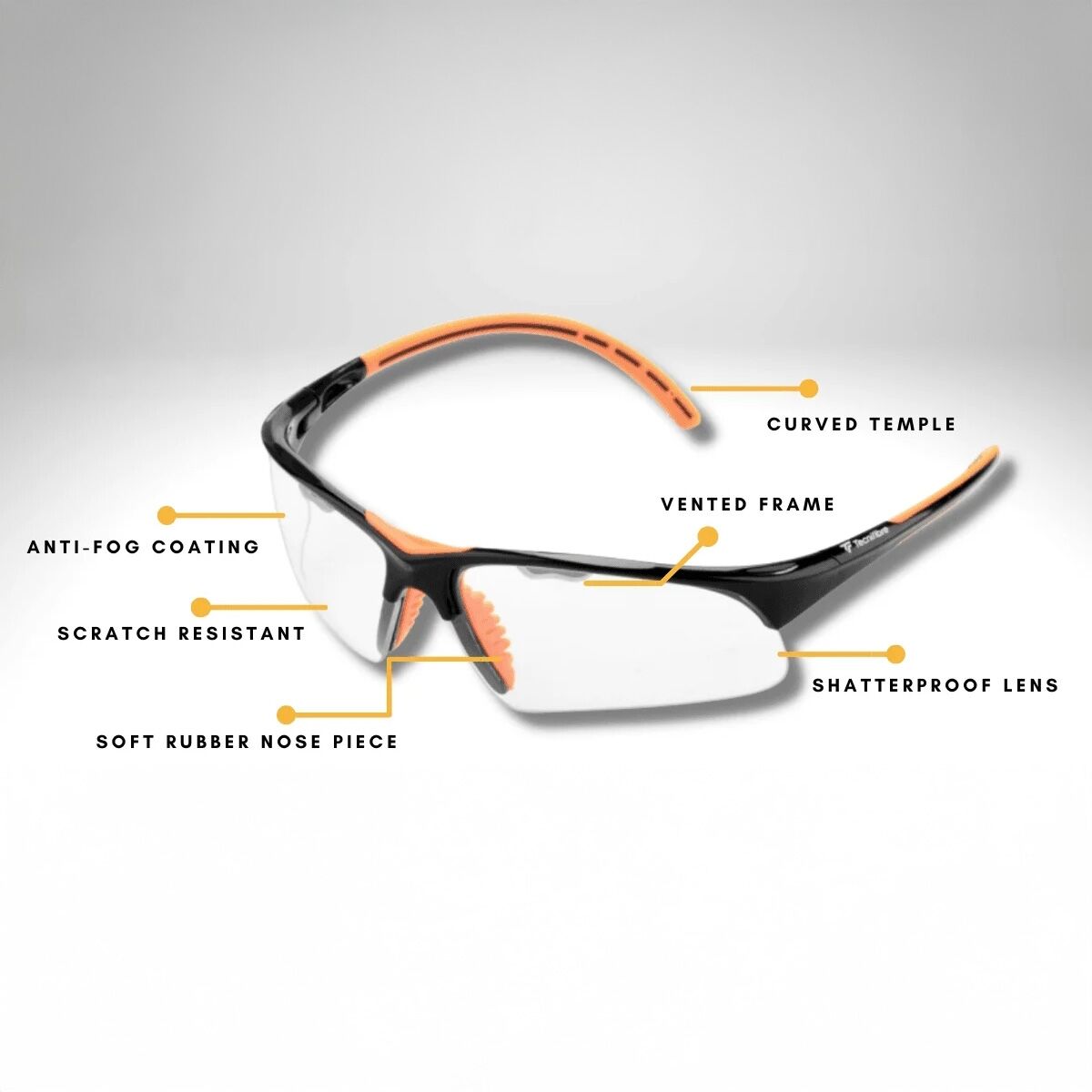 Tecnifibre Squash Absolute Protective Glasses Sports Eyewear in Black/Orange