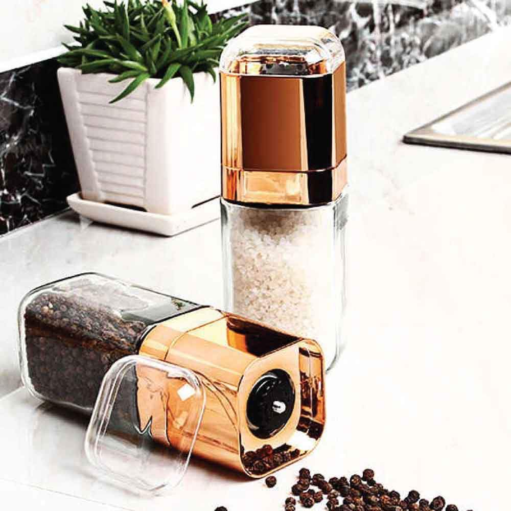Salt and Pepper Grinder - 180ml Glass Design + Rose Gold Bottle Manual Hand Mill-4