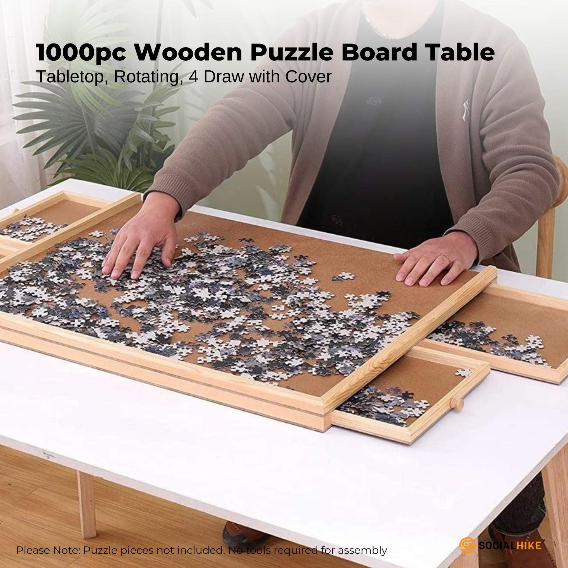 Social Hike 1000pcs Puzzle Board 4 Drawer with Cover -  Wooden Rotating Tabletop-2