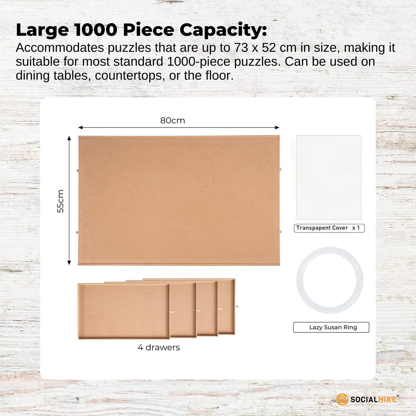 Social Hike 1000pcs Puzzle Board 4 Drawer with Cover -  Wooden Rotating Tabletop-3