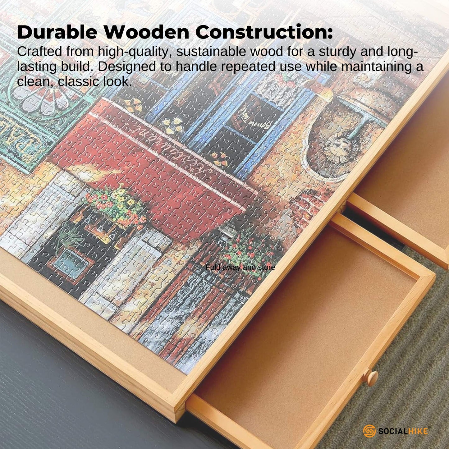 Social Hike 1500pcs Puzzle Board 4 Drawer with Cover - Wooden Rotating Tabletop-4