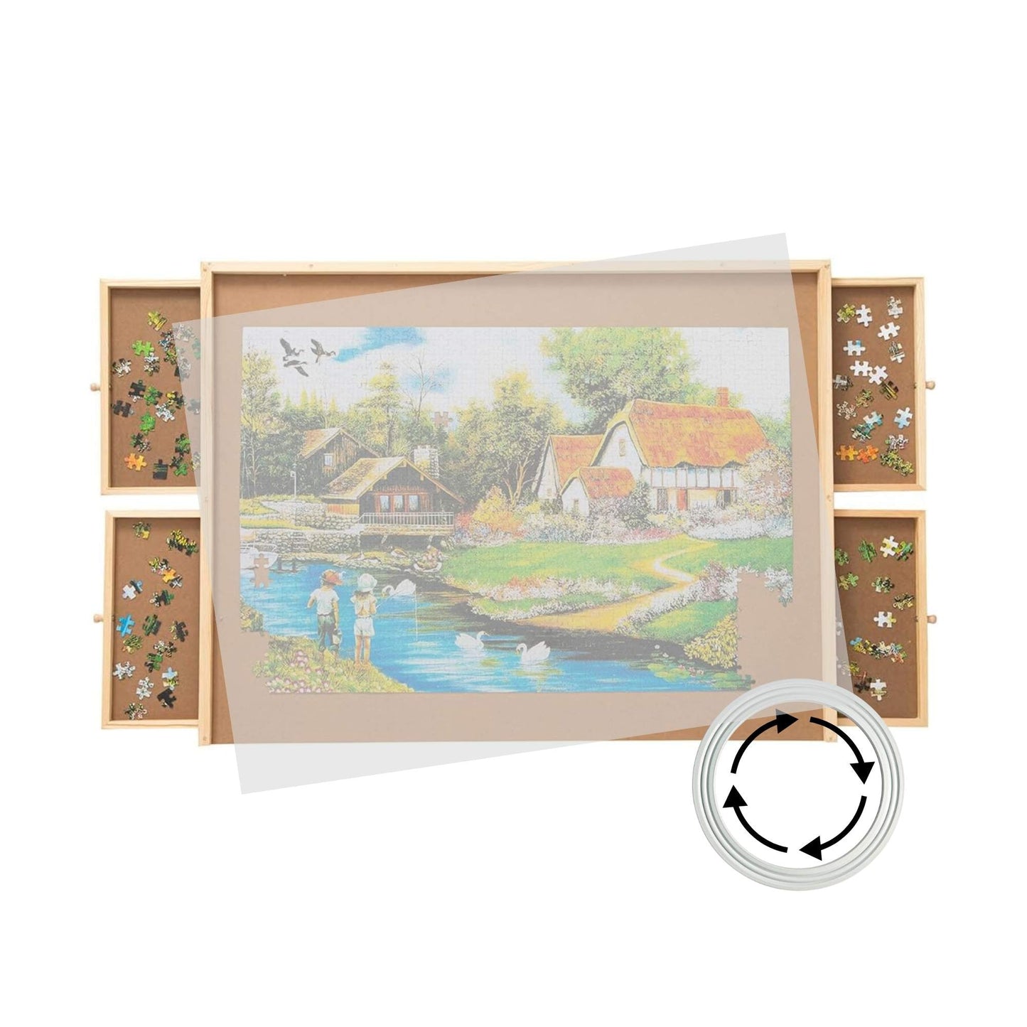 Social Hike 1500pcs Puzzle Board 4 Drawer with Cover - Wooden Rotating Tabletop-0