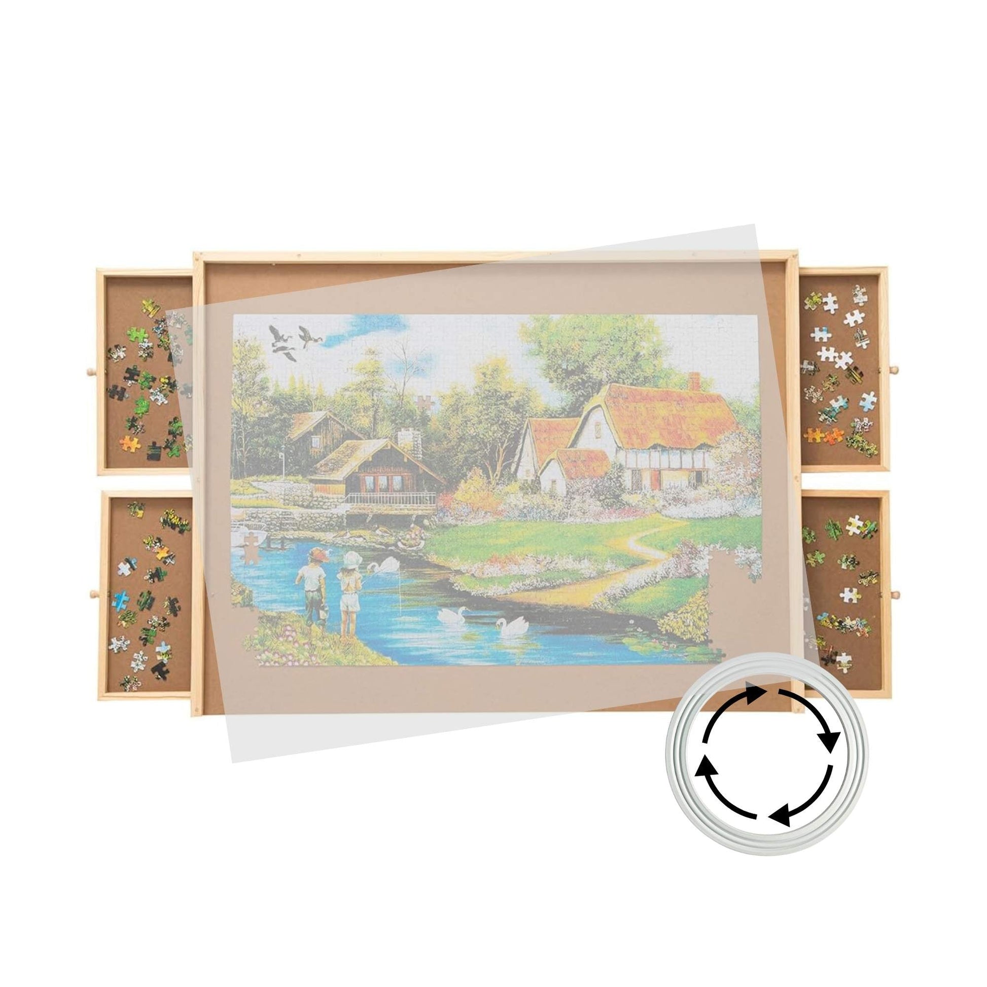 Social Hike 1500pcs Puzzle Board 4 Drawer with Cover - Wooden Rotating Tabletop-0