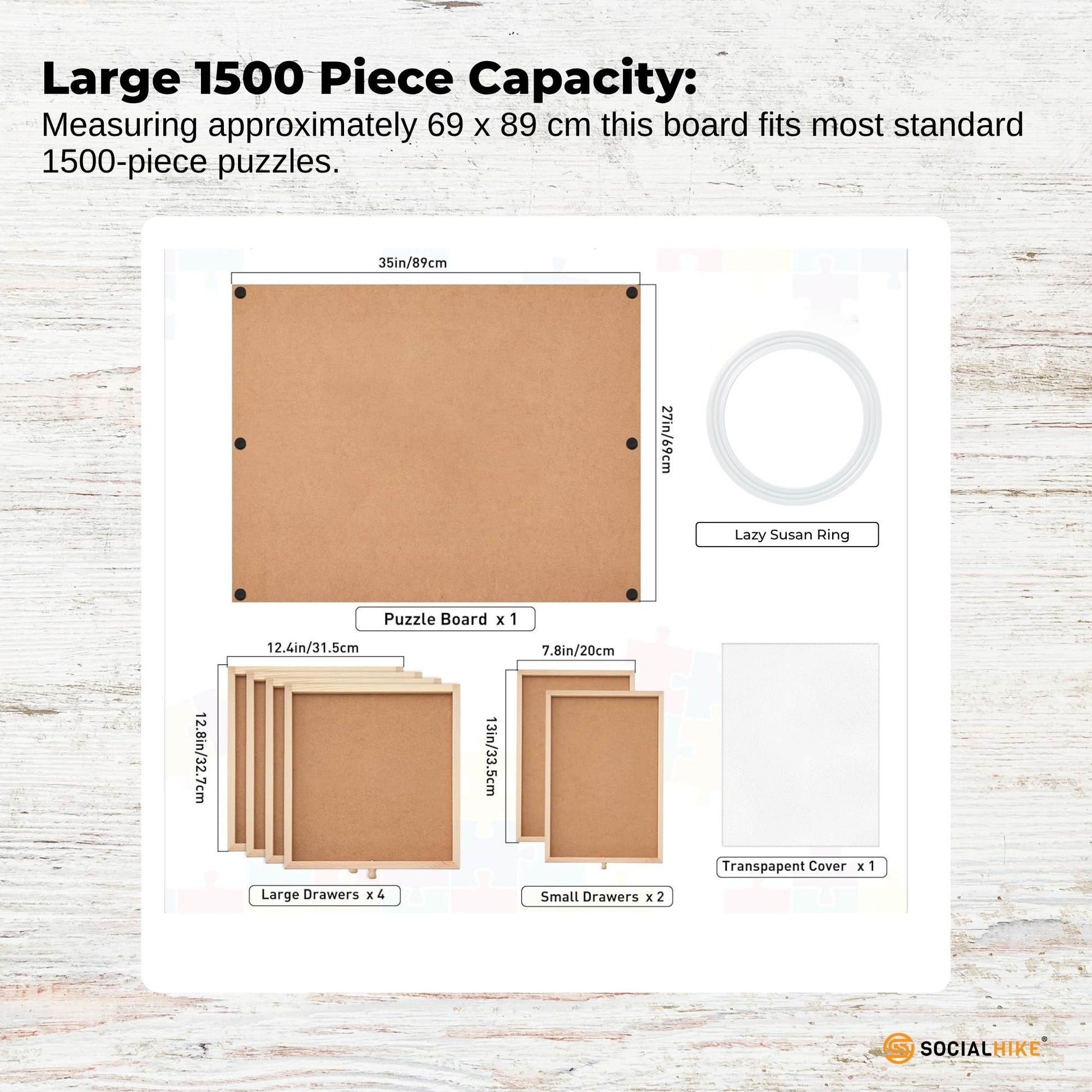 Social Hike 1500pcs Puzzle Board 6 Drawer with Cover - Wooden Rotating Tabletop-3