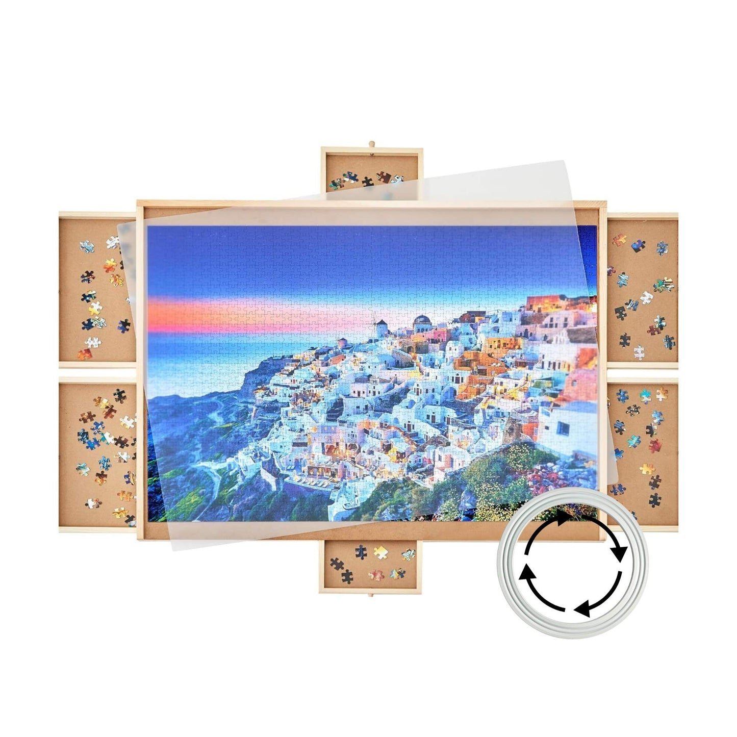 Social Hike 1500pcs Puzzle Board 6 Drawer with Cover - Wooden Rotating Tabletop-0