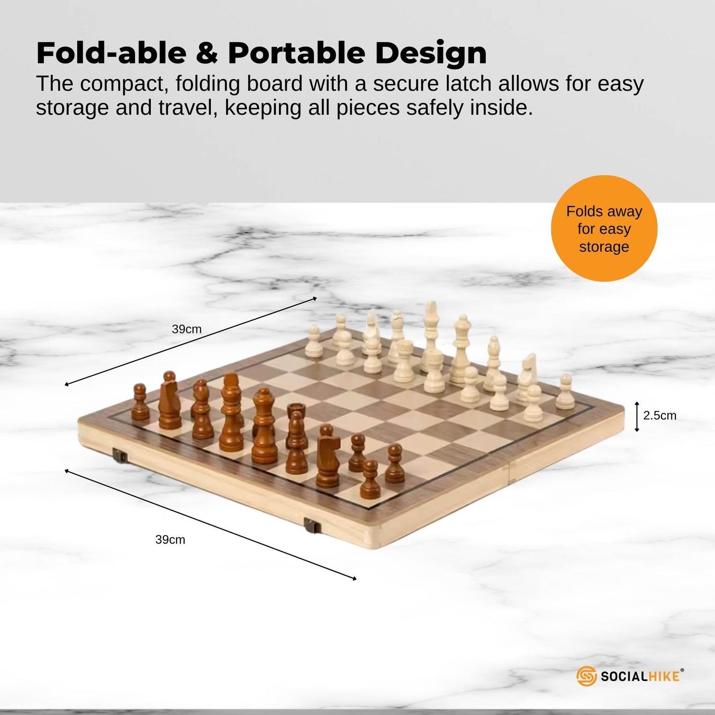 Social Hike 2 in 1 Magnetic Wooden Chess and Checkers Set - Portable Game Board-2