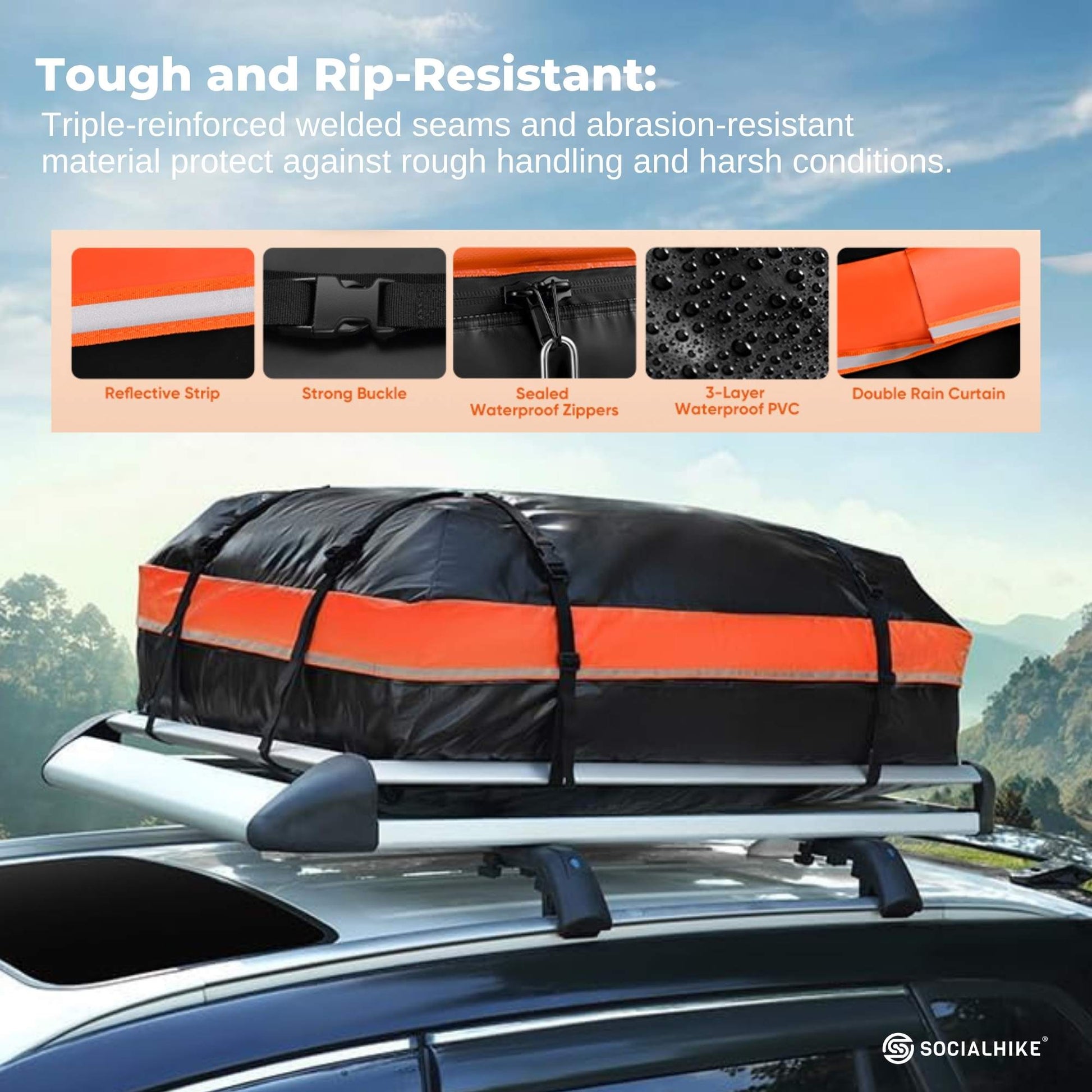 Social Hike 428L Car Rooftop Storage Carrier - Soft-Shell Waterproof Roof Bag-4