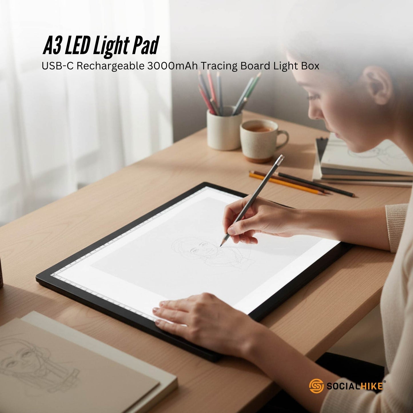 Social Hike A3 LED Light Pad Tracing Board Rechargeable USB-C 3000mAh Light Box-1