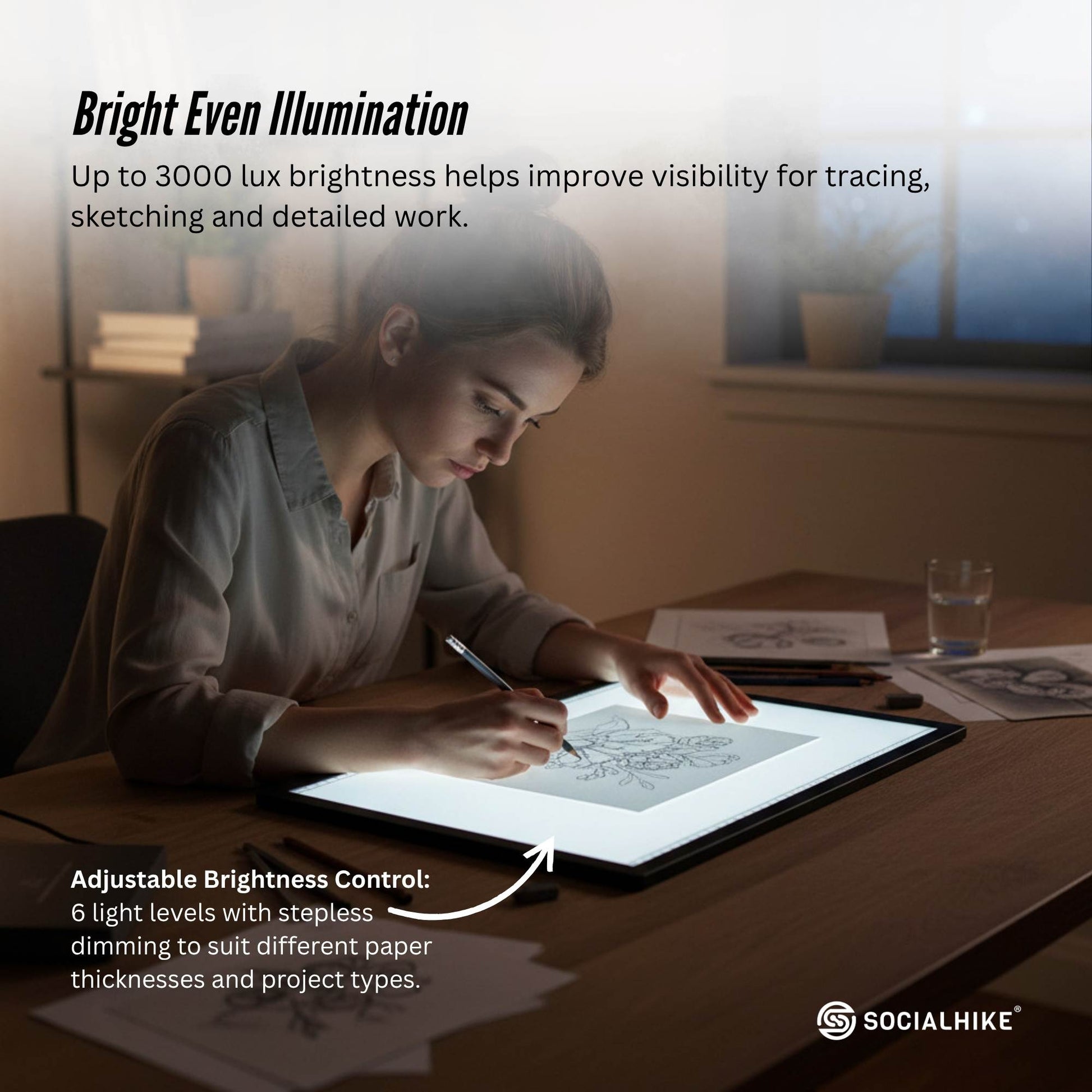 Social Hike A3 LED Light Pad Tracing Board Rechargeable USB-C 3000mAh Light Box-2