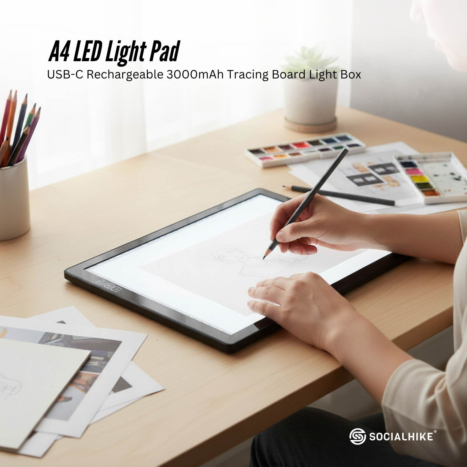 Social Hike A4 LED Light Pad Tracing Board Rechargeable USB-C 3000mAh Light Box-1