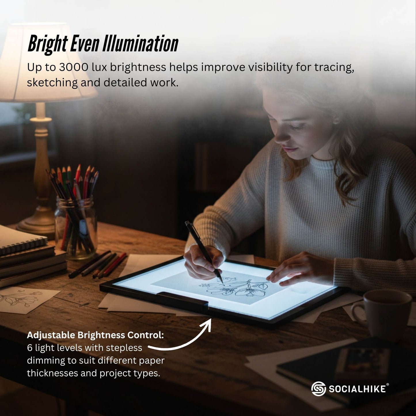 Social Hike A4 LED Light Pad Tracing Board Rechargeable USB-C 3000mAh Light Box-2