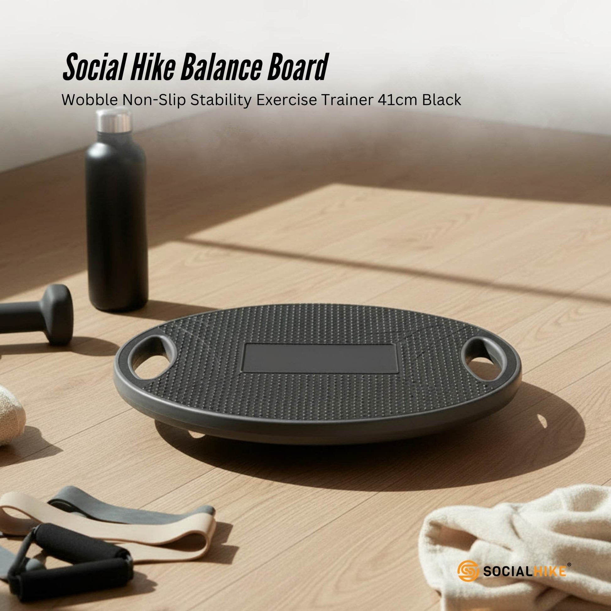 Social Hike Balance Board Wobble Non-Slip Round Exercise Trainer 41cm Black-1