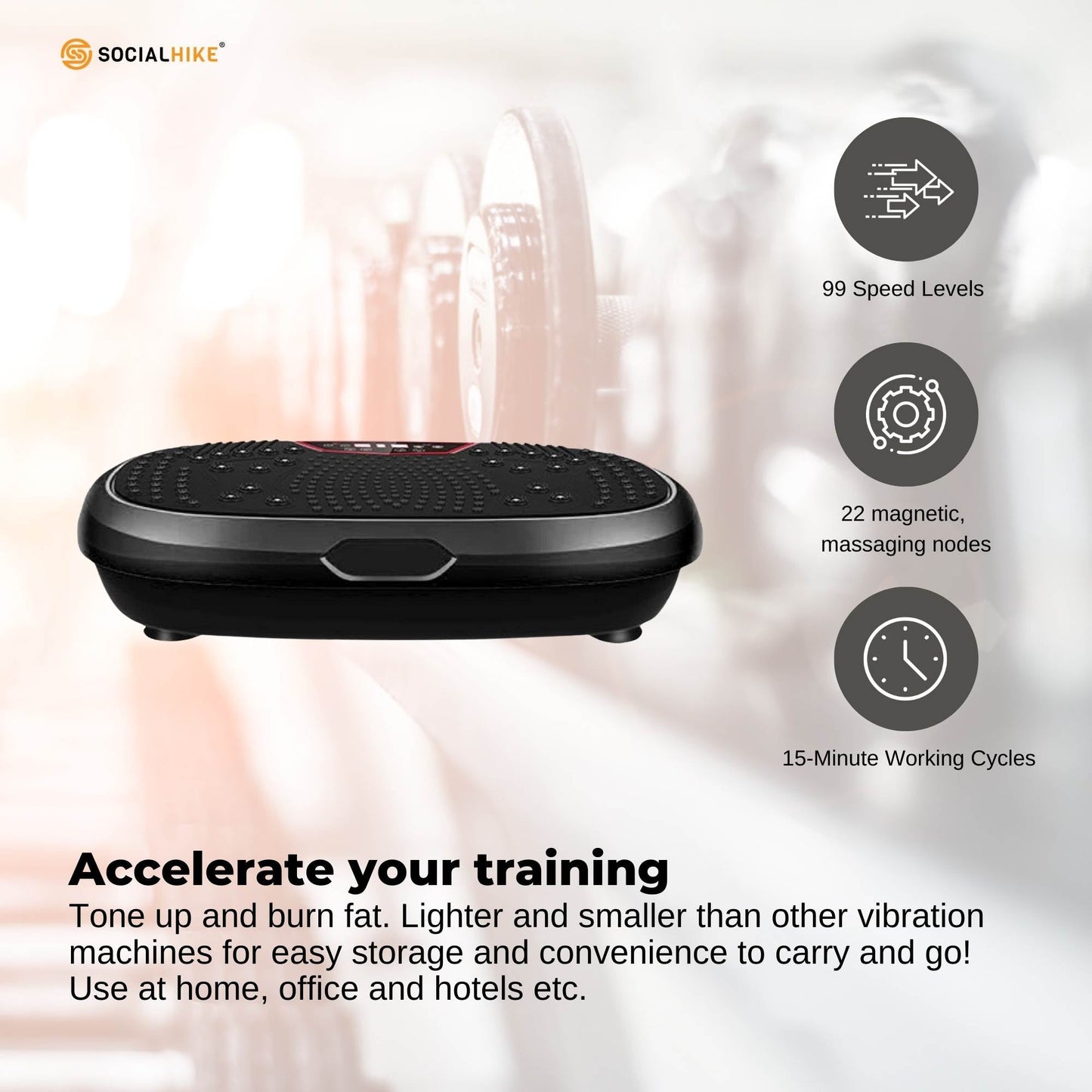 Social Hike Black Mini Vibration Plate - Vibrating Exercise Machine Platform-2