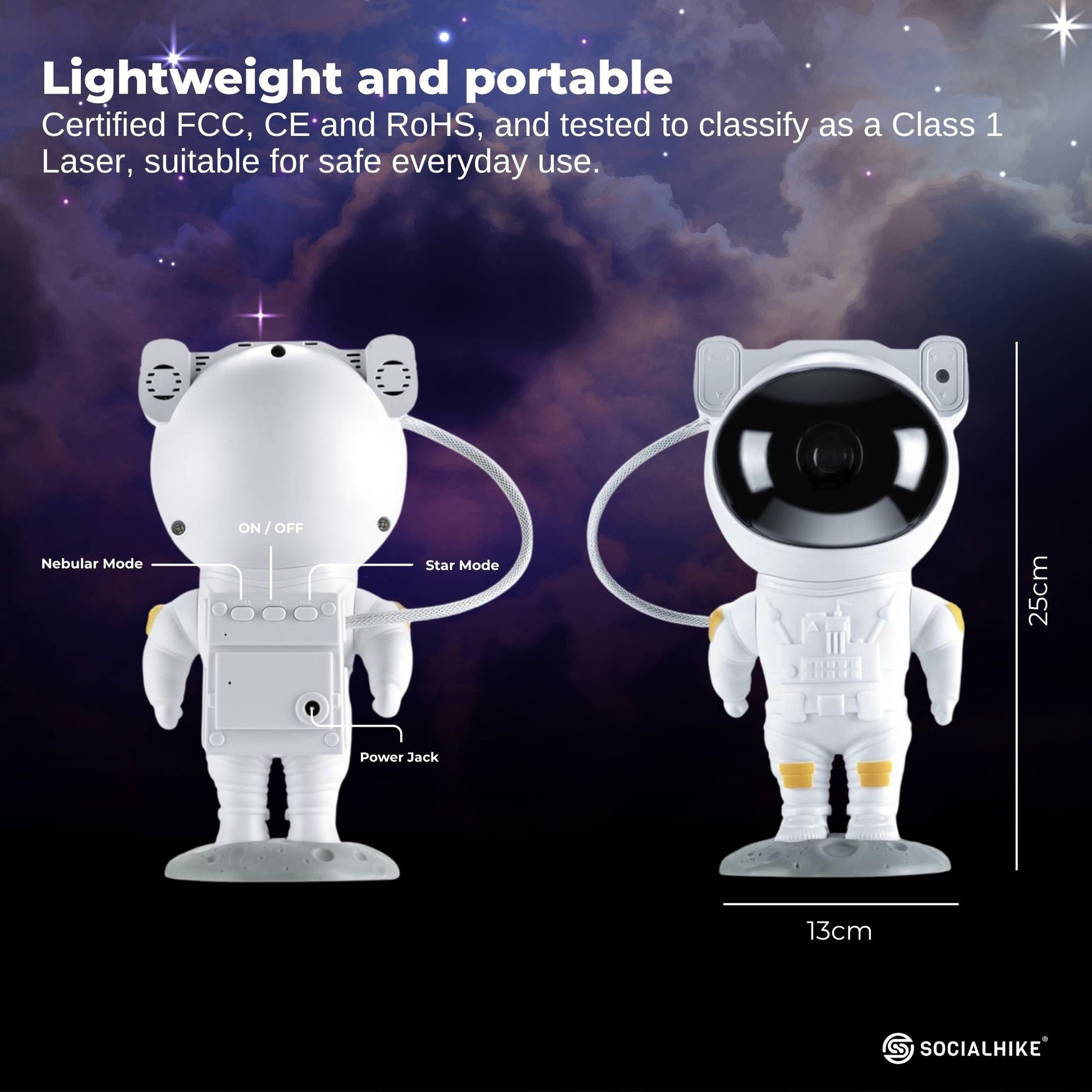 Social Hike Galaxy Star Projector - Colour LED Astronaut Night Light and Remote-2
