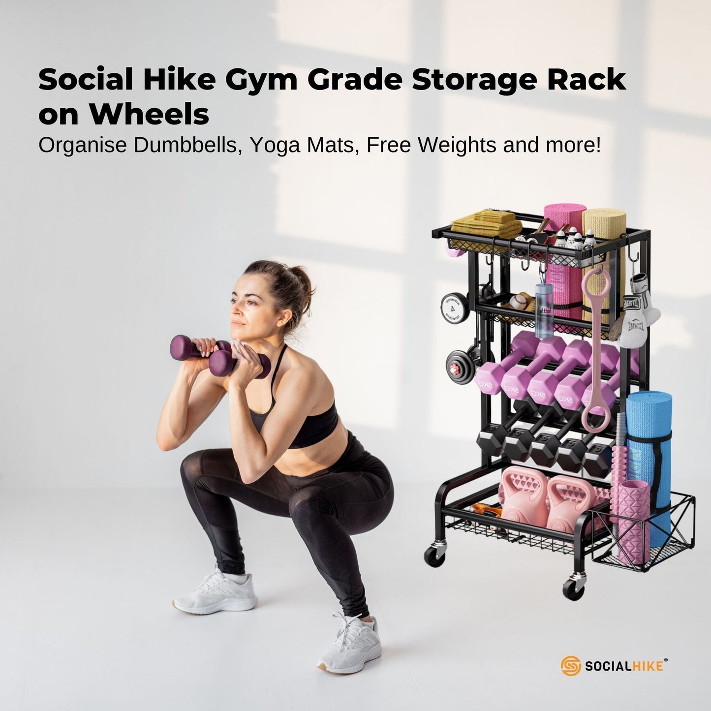 Social Hike Gym Equipment Storage Rack on Wheels - Dumbbells Weights Organiser-1
