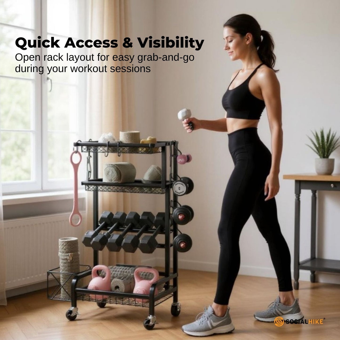 Social Hike Gym Equipment Storage Rack on Wheels - Dumbbells Weights Organiser-3
