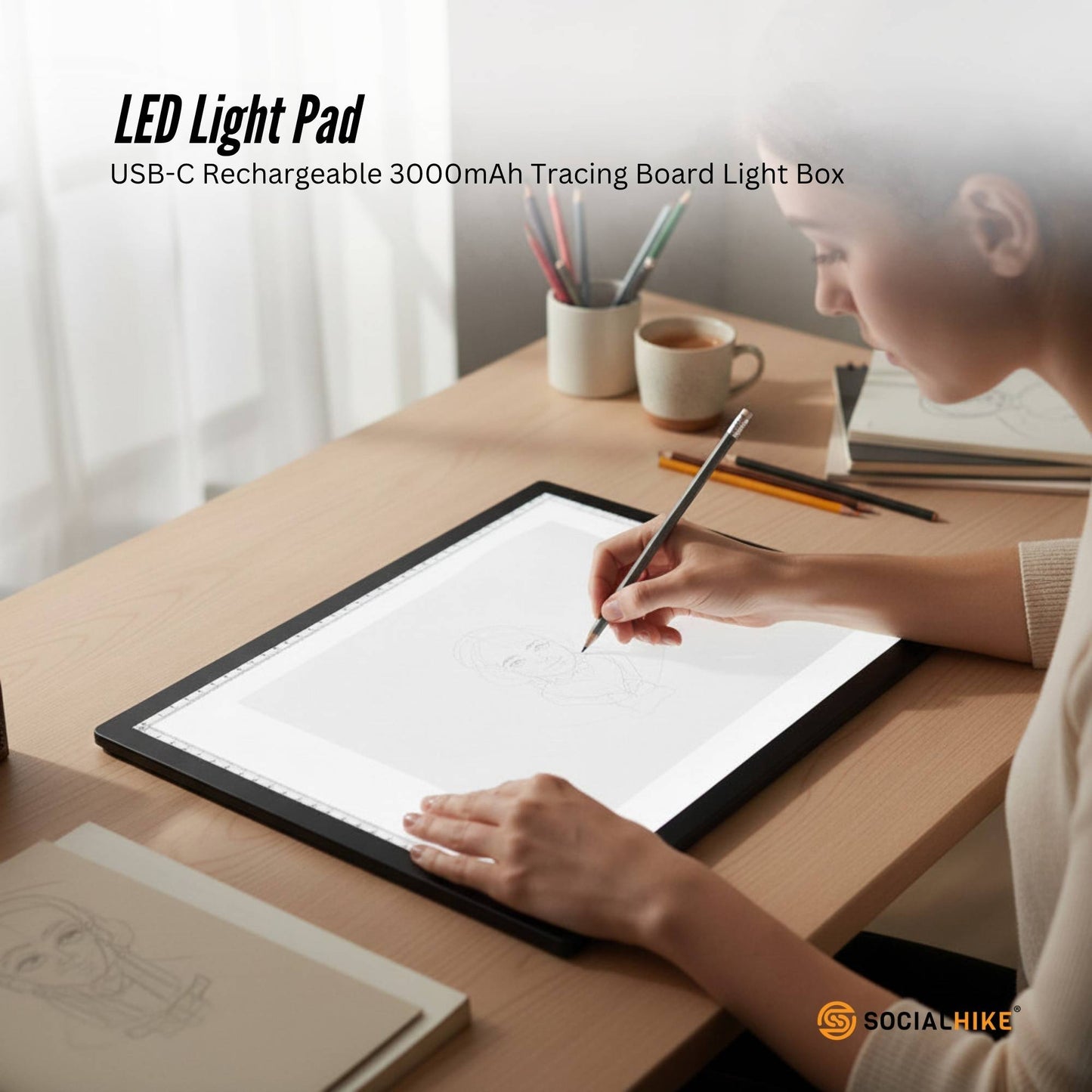 Social Hike LED Light Pad Tracing Board Rechargeable USB-C 3000mAh Light Box-1