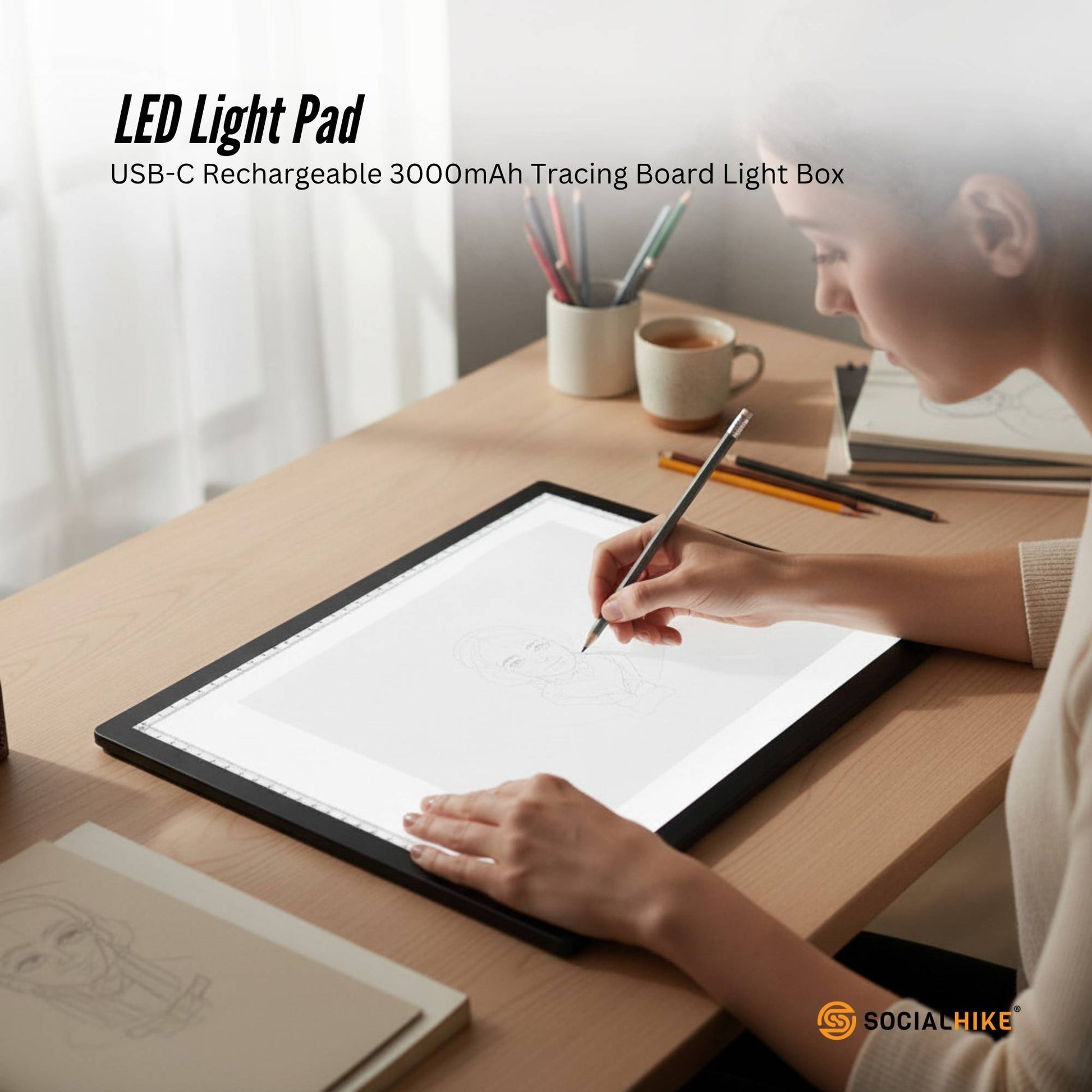 Social Hike LED Light Pad Tracing Board Rechargeable USB-C 3000mAh Light Box-1