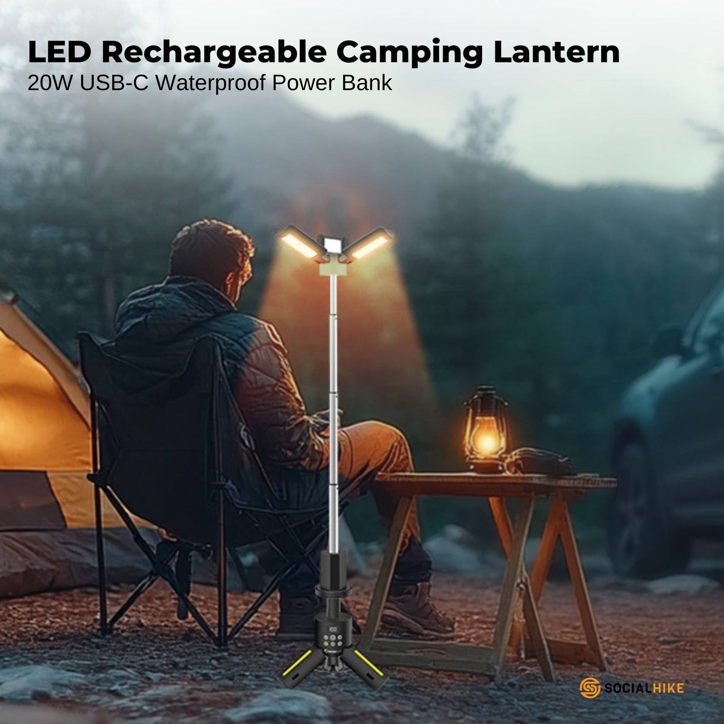 Social Hike Rechargeable Telescopic Camping Light - Outdoor LED 20W Lantern-2